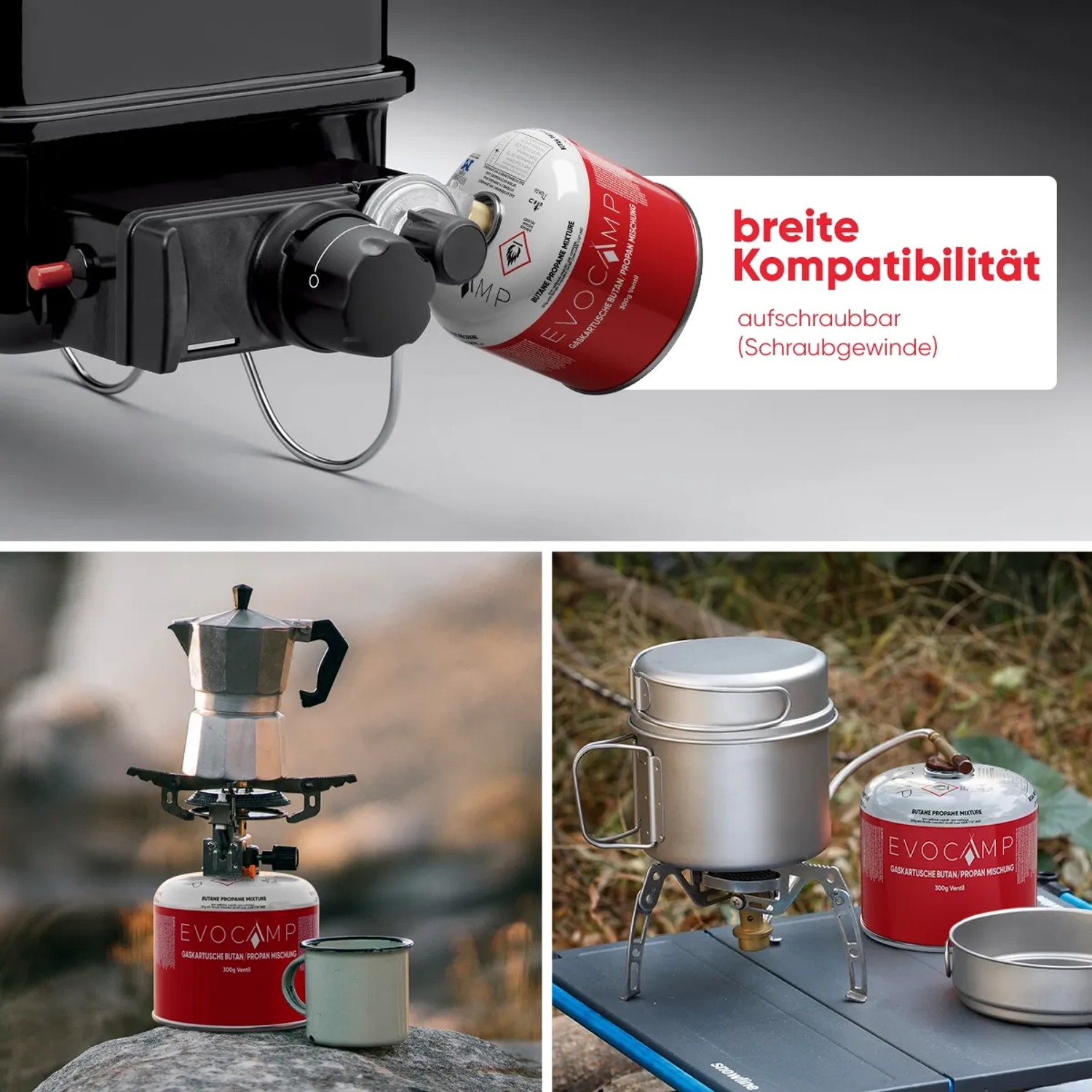 Evocamp Gaskartusche 3er-Pack für Campingkocher und Gasgrills.