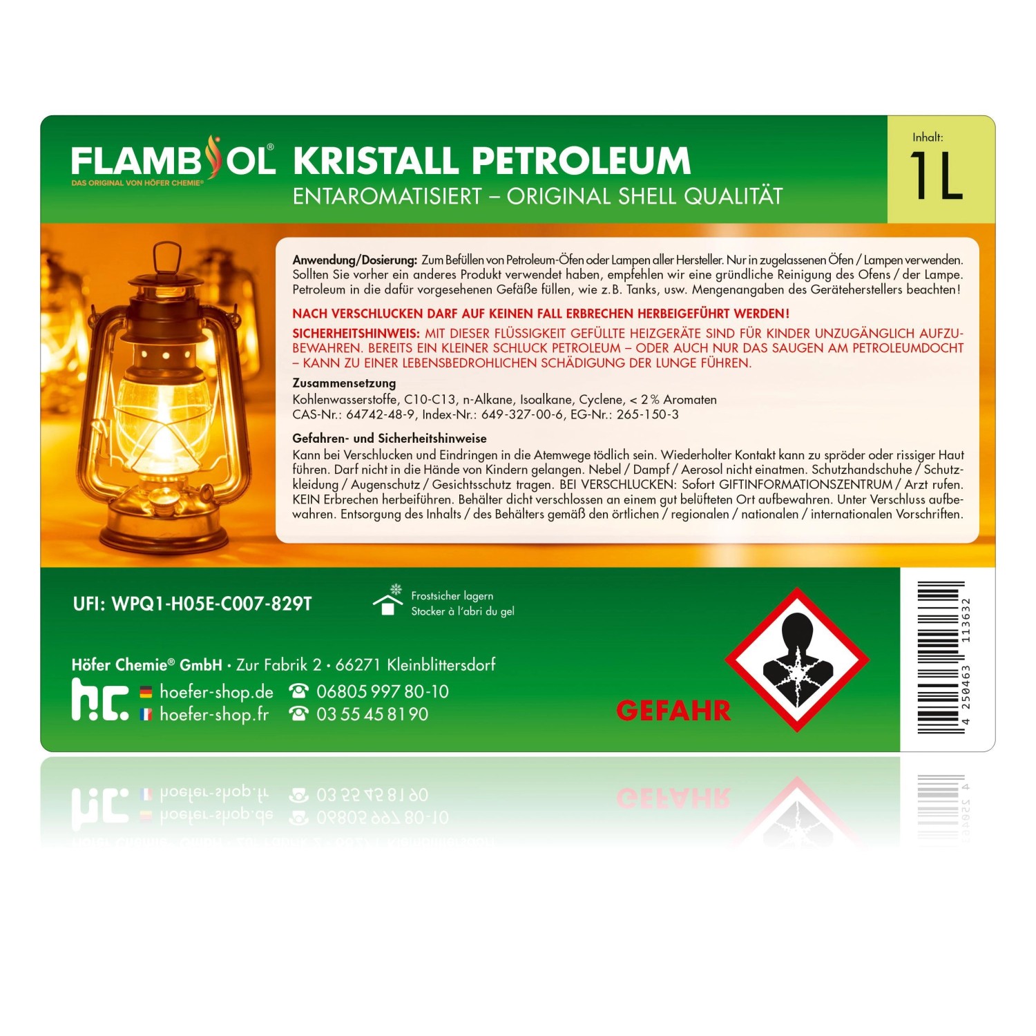 Flasche Flambiol Petroleum Heizöl 1l: Brennstoff für Öfen und Lampen.