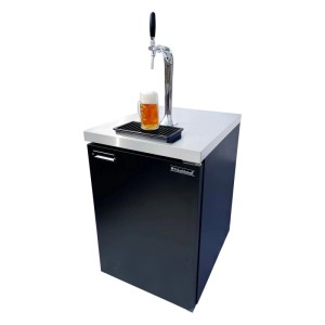 Ich-Zapfe Fassbierkühlschrank 50L mit Zapfanlage, Schanksäule und Kompensatorhahn.