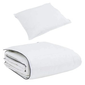 Weißes vidaXL Winterbettdecken-Set mit Daunenfeder-Füllung, bestehend aus Decke und Kissen.