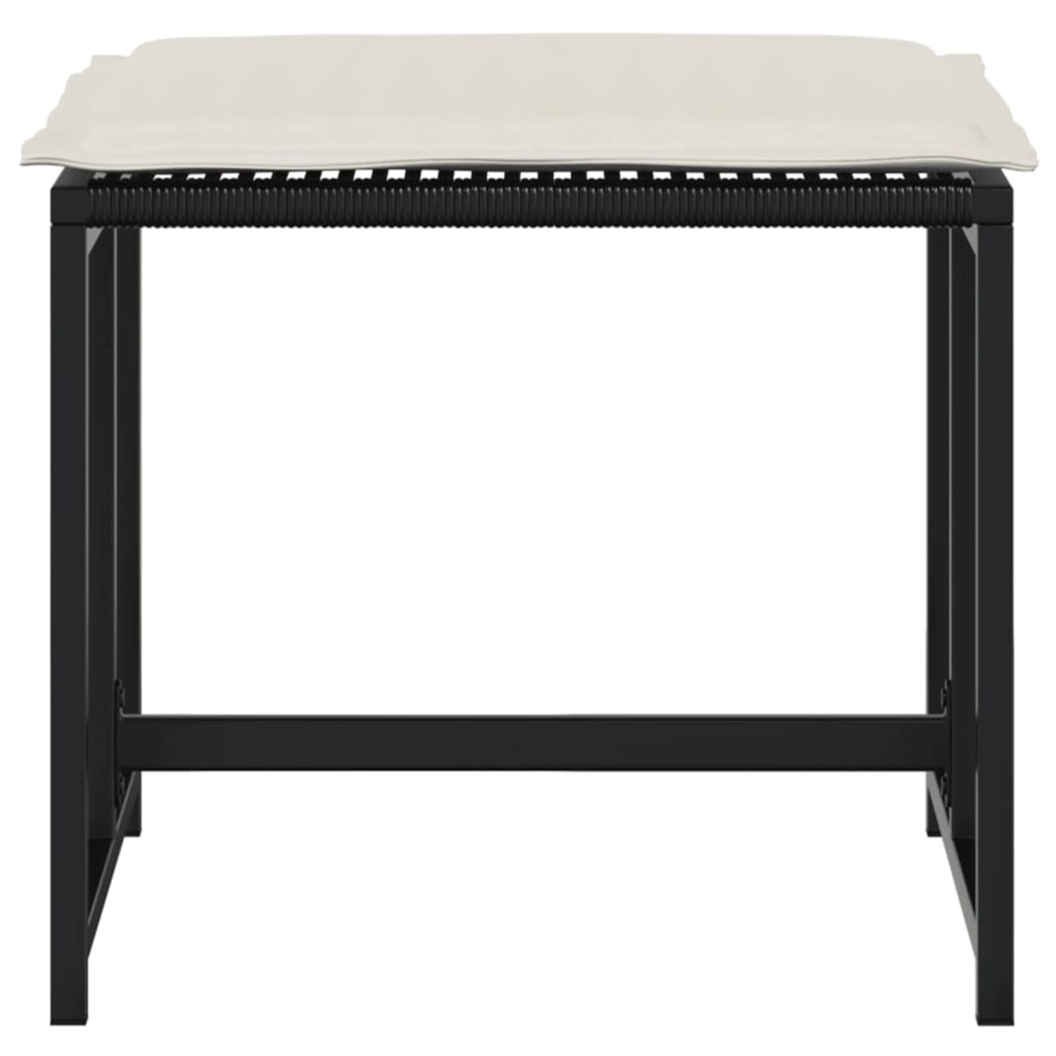 VidaXL Gartenhocker 4er Set, schwarz, mit cremefarbenen Kissen, aus Poly Rattan.