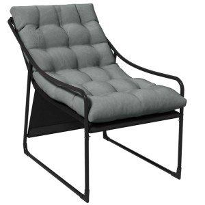 Outsunny Gartensessel mit dickem, grauem Sitzkissen und schwarzen Armlehnen. Robuster Stahlrahmen für Outdoor-Entspannung.