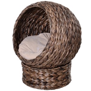 PawHut Rattan Katzenkorb mit erhöhtem Bett und weichem Kissen.
