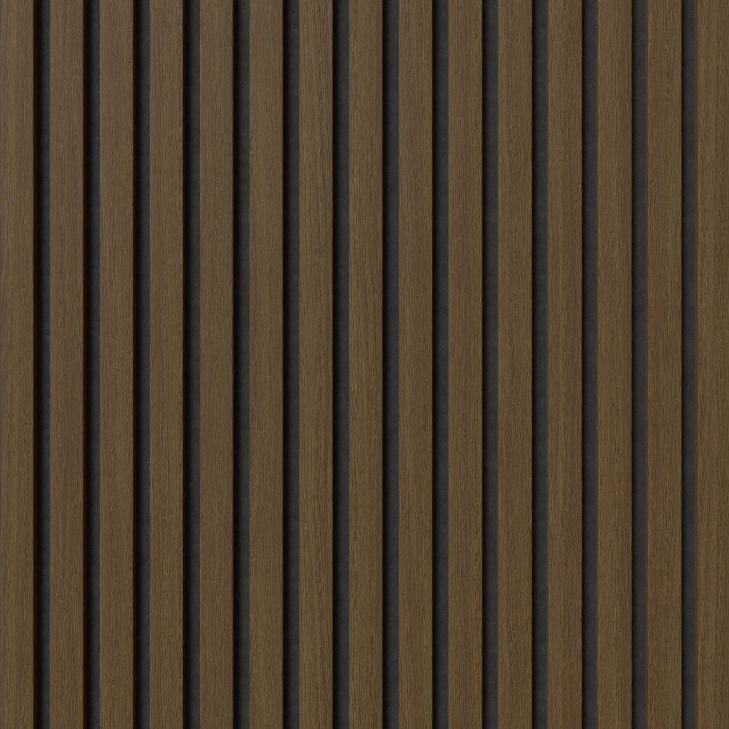 Akustikpaneel Muster Eiche Dunkel, foliert, mit schwarzem Filz. Detailaufnahme der Holzlamellen.