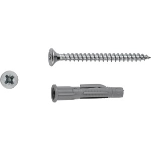 Set aus LUX Allzweckdübel (grau, Ø 6 mm) und Schraube (silber) für Befestigungen.