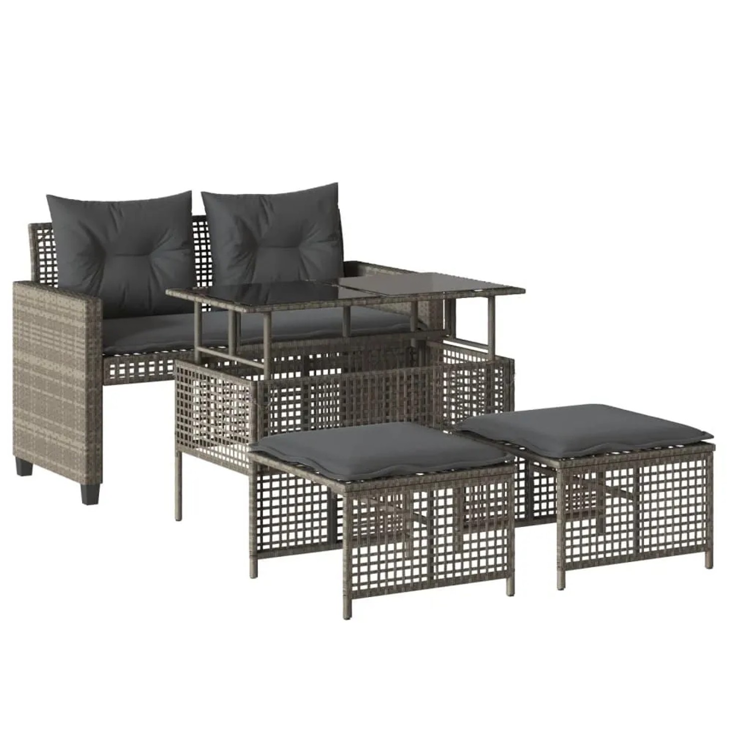 vidaXL 4-Tlg Garten-Sofagarnitur mit Kissen Hellgrau Poly Rattan Glas 36813 günstig online kaufen