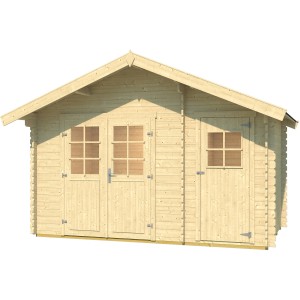 Weka Holz-Gartenhaus Brixen mit Satteldach, naturbelassen, mit Doppeltür und Einzeltür.