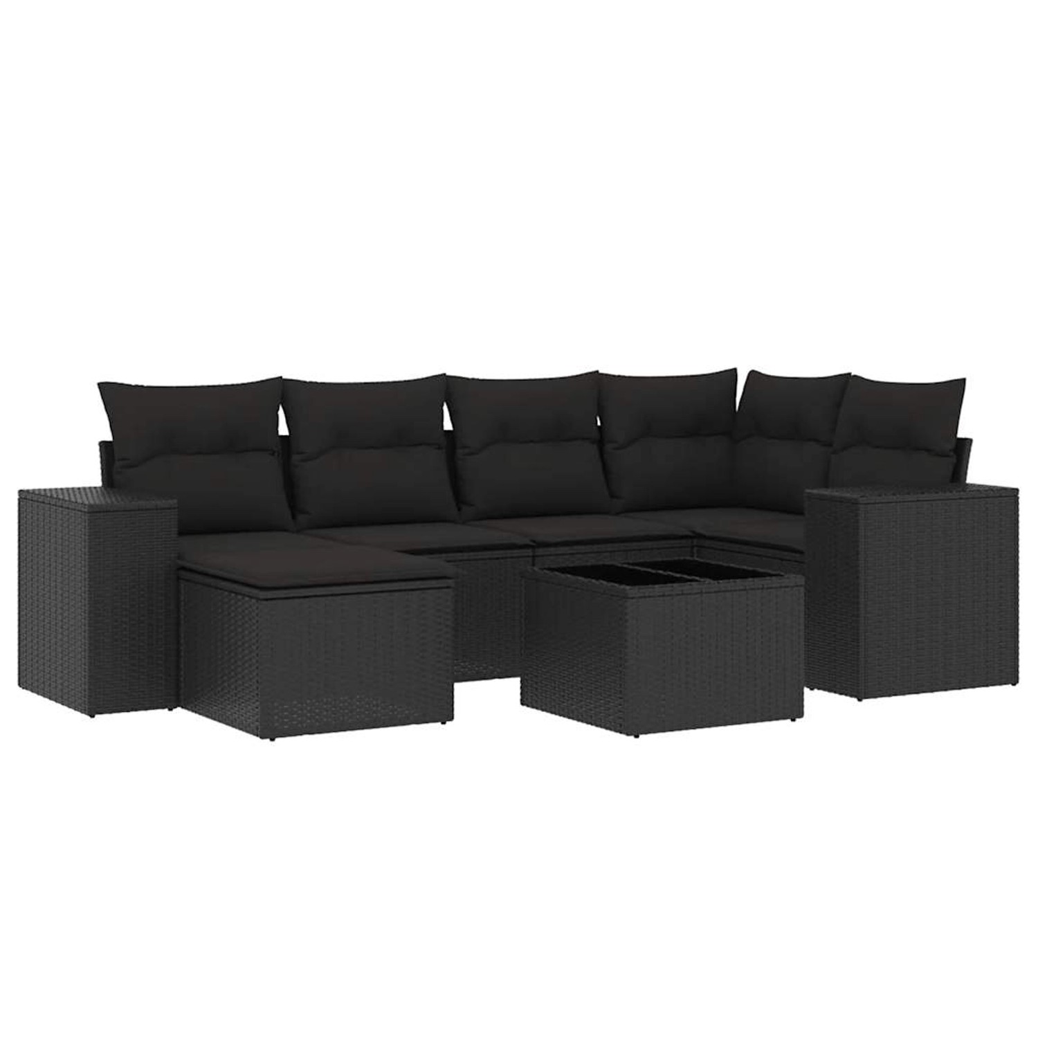 vidaXL 7-Tlg Garten-Sofagarnitur mit Kissen Schwarz Poly Rattan 3222864