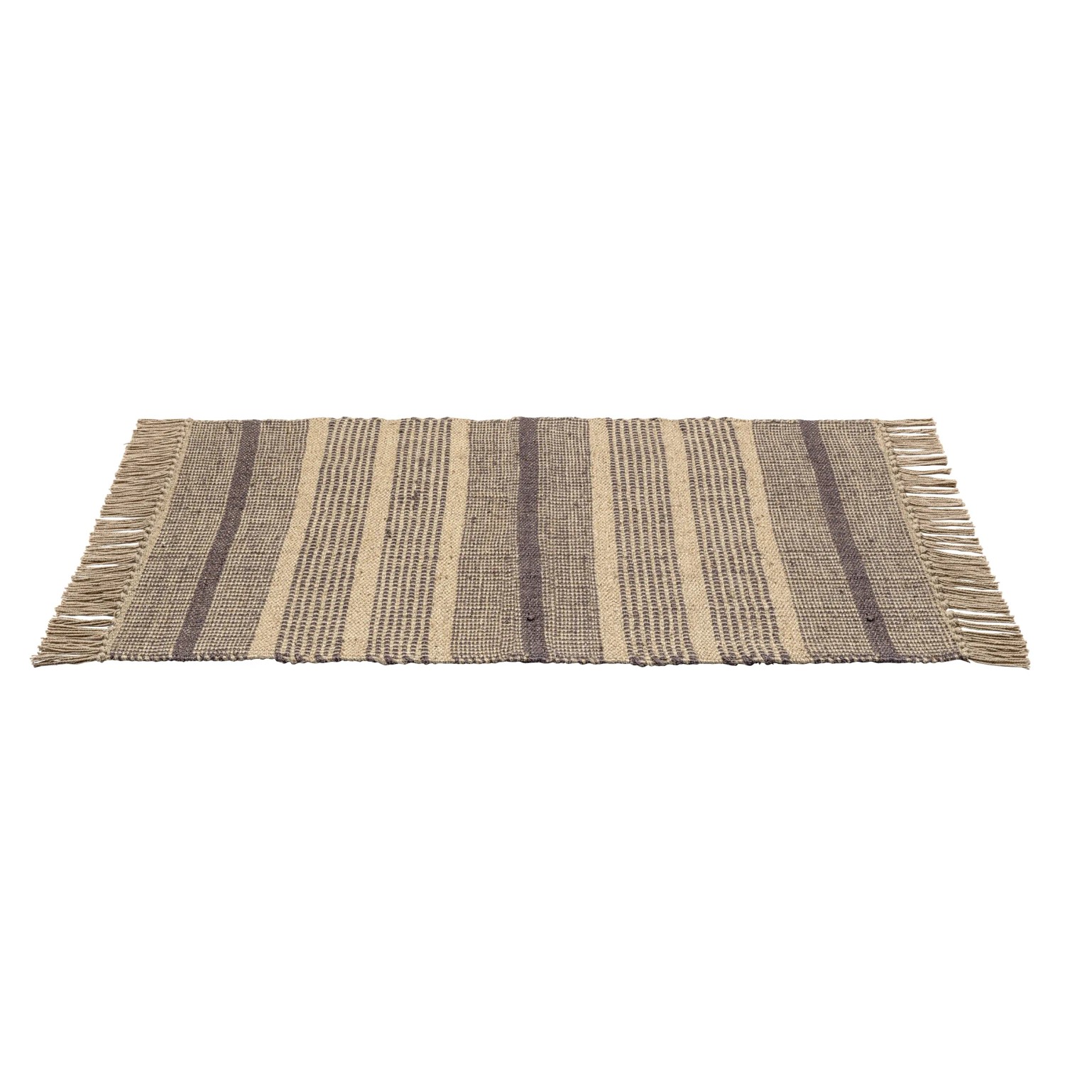 Rechteckige Wenko Badematte Sambu, 50x80 cm, grau-beige gestreift mit Fransen.
