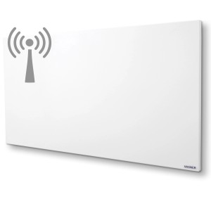 Weiße Vasner Funk-Infrarotheizung Citara M RX 1100W mit Funksymbol für elektrische Heizgeräte.