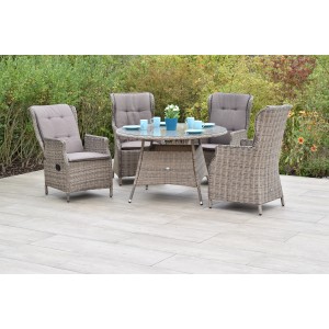 Merxx Riviera Gartenmöbel-Set, 9-teilig: Tisch (Ø 120 cm) mit 4 Sesseln aus Stahl und Kunststoffgeflecht.