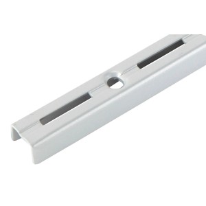 Silberne Regalschiene, 200 cm, zur Befestigung von Regalböden.