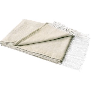 Beige Decke mit Fransen, 120x160 cm, für gemütliche Stunden. Kuschelige Wohndecke für Sofa & Sessel.
