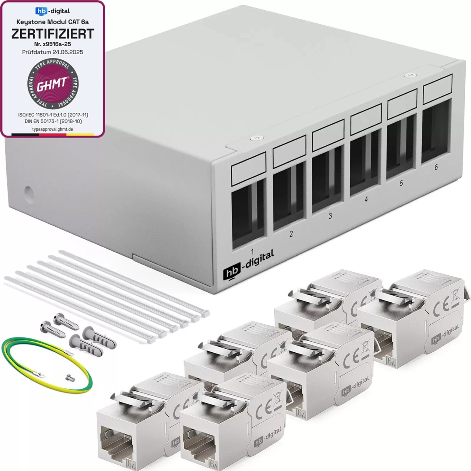 hb-digital Patchpanel 6 Port mit 6x Keystone Module Cat 6a Hellgrau günstig online kaufen