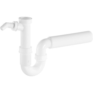 Weißer Röhrensiphon (G 1 1/2) Ø 47,8 mm für Spüle, aus Kunststoff, zur Geruchsvermeidung im Abwassersystem.
