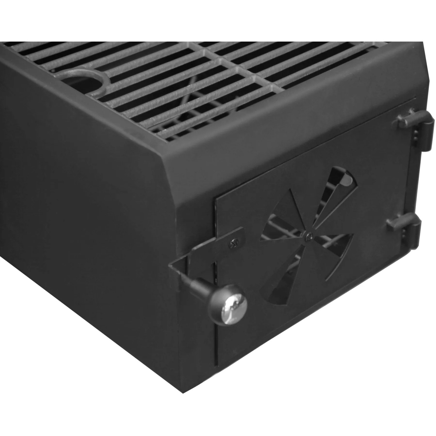 Detailaufnahme des El Fuego Arizona Kombigrill Holzkohle-Fachs mit Zuluftregulierung.