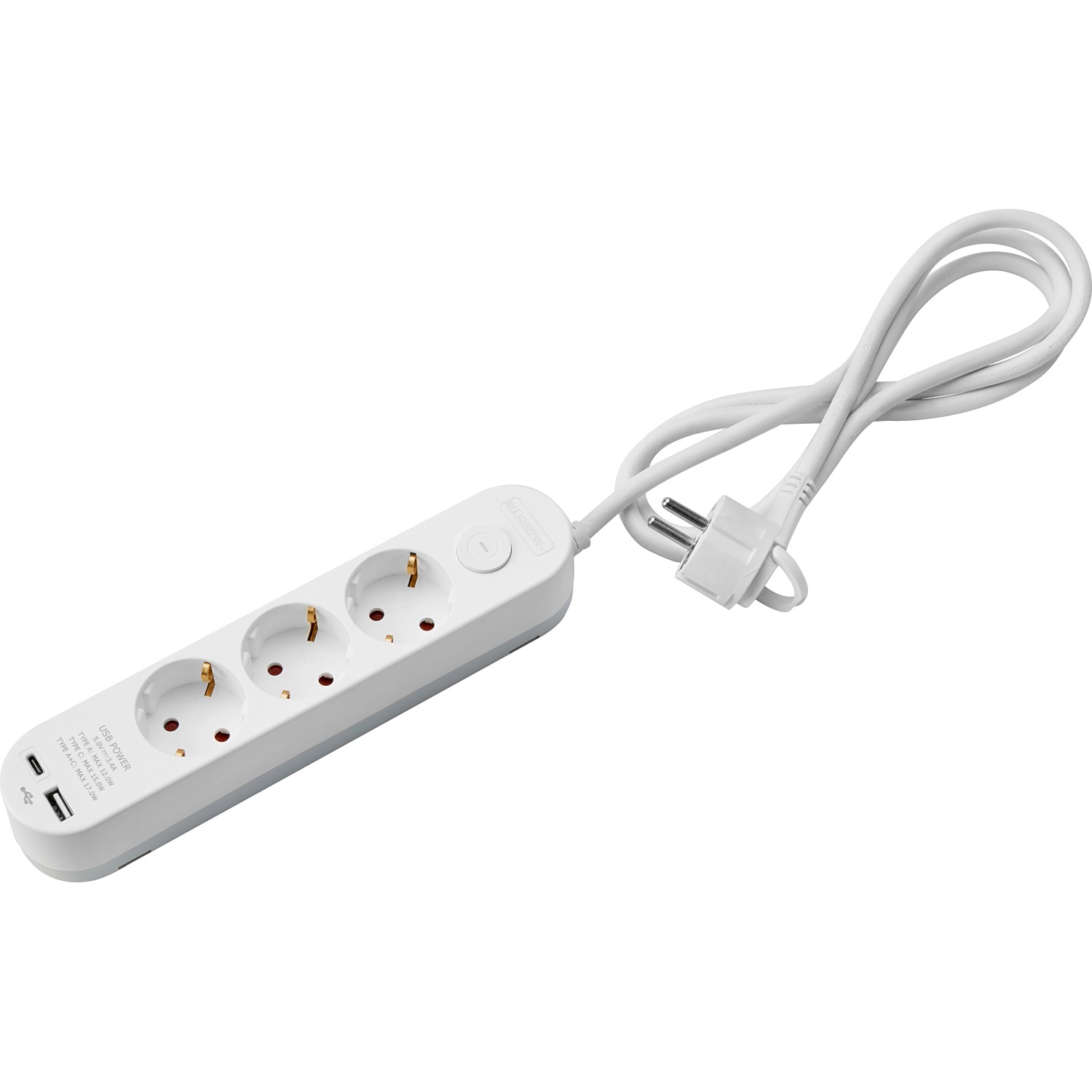 Steckdosenleiste 3-fach mit 2 USB-Anschlüssen Weiß 1,4 m
