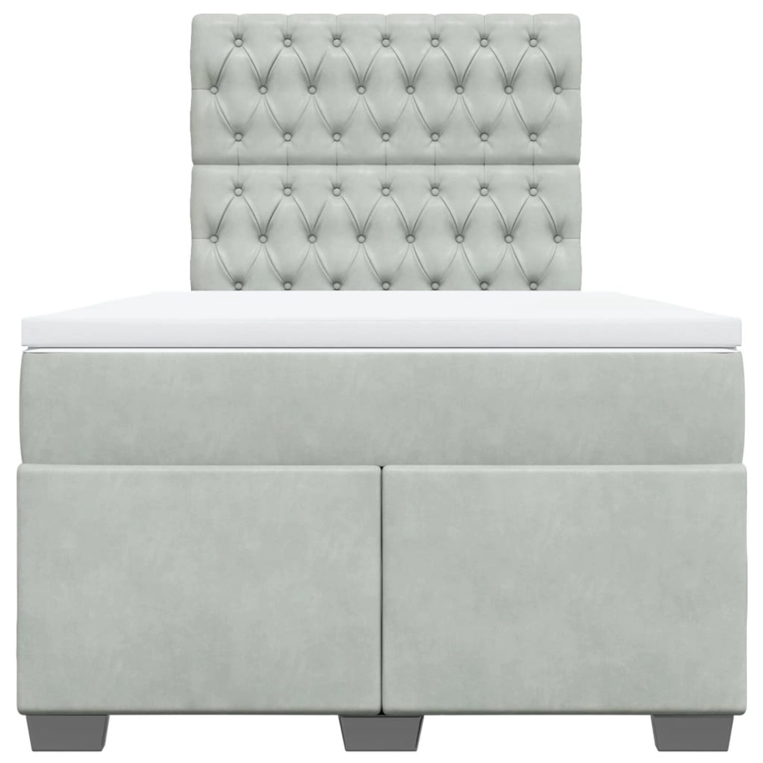 Hellgraues vidaXL Boxspringbett (120x200 cm) mit Samtbezug, Matratze und gestepptem Kopfteil.