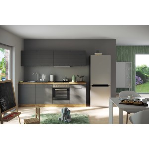Moderne Held Möbel Küchenzeile 240 cm in Grau-Wotaneiche mit E-Geräten.