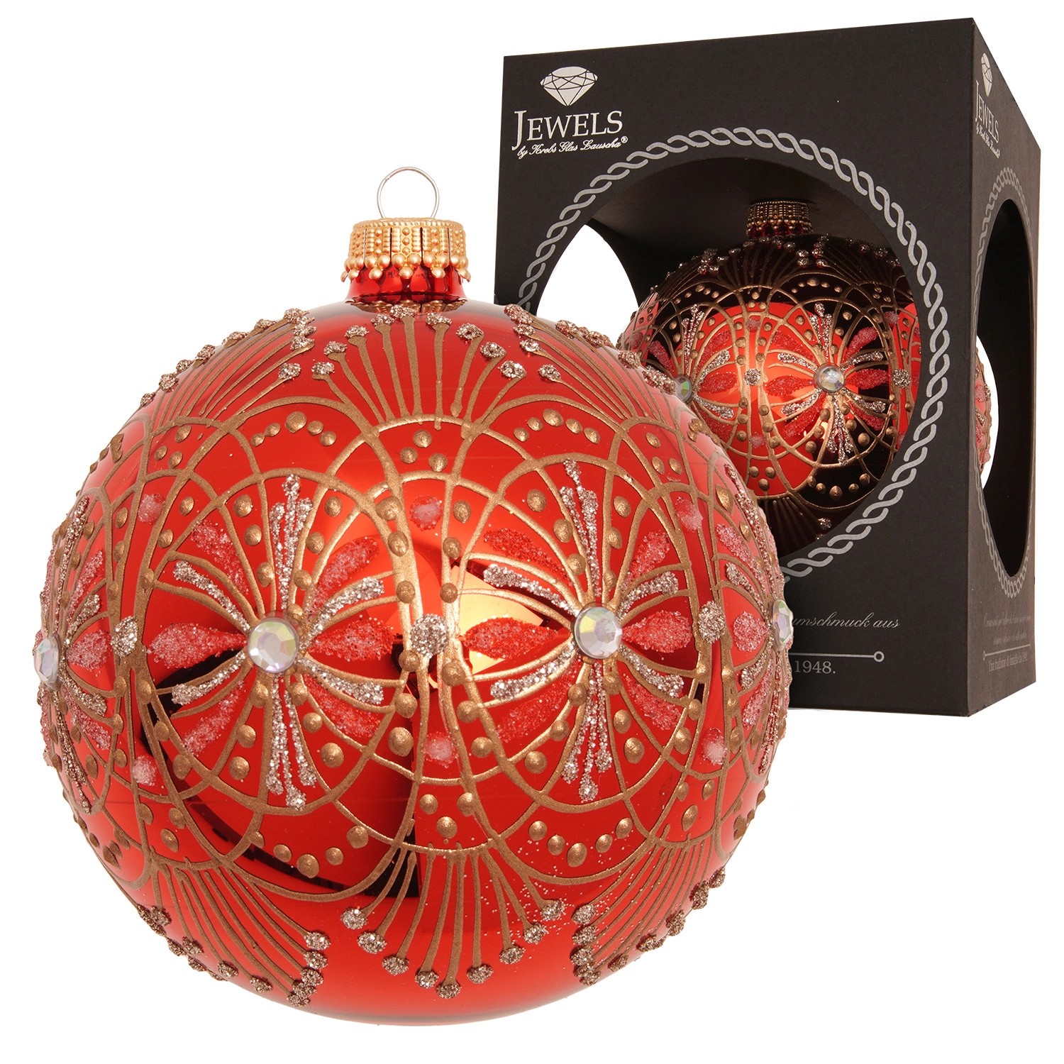 Krebs Glas Lauscha Weihnachtskugel Jugendstil Rot 10cm