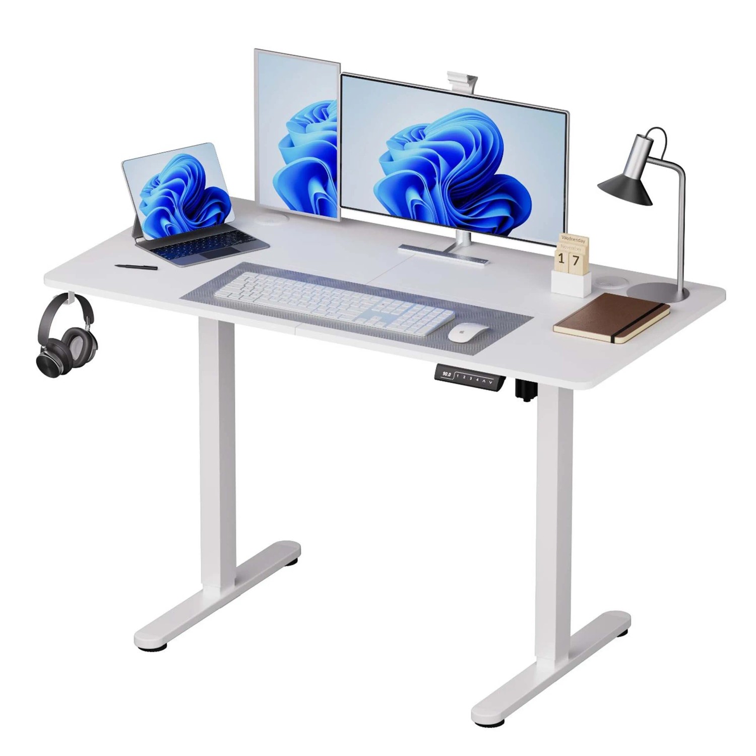 Relaxdays Schreibtisch Stahl Weiß Höhenverstellbar mit LED Display 140 cm x 60 cm