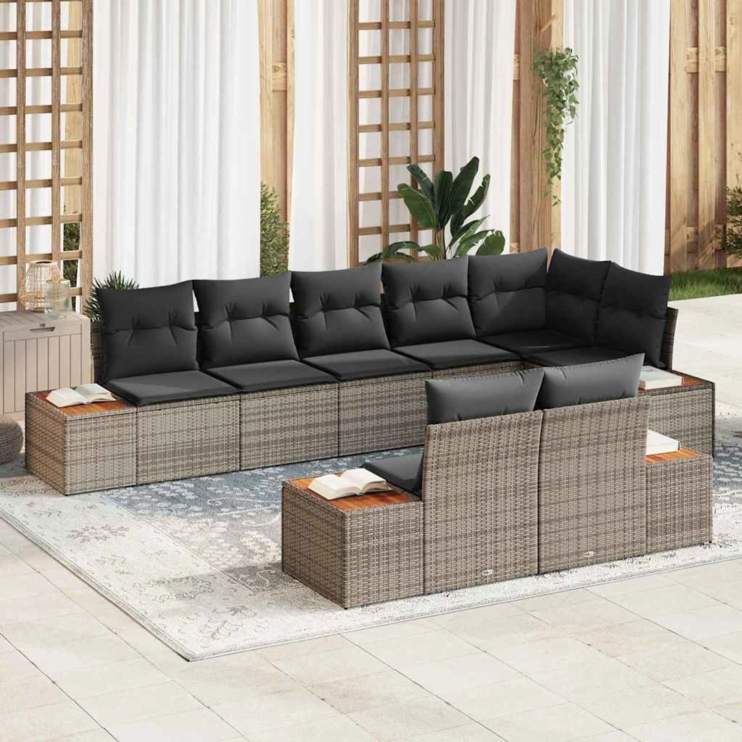 vidaXL Garten-Sofa-Set mit Kissen 8-Tlg Grau Poly Rattan 3348110 günstig online kaufen