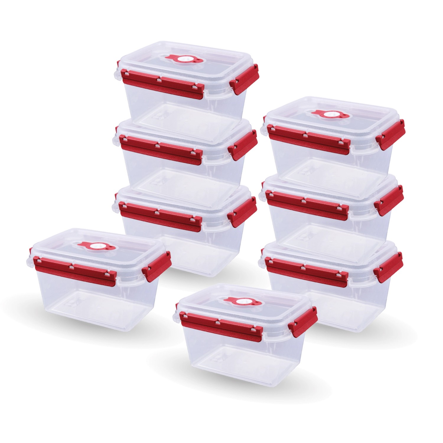 Bestlivings Frischhaltebox 1,5L Lunchbox Im Set Rot 8er Pack (Maße: 15cm | 10cm | 10cm)