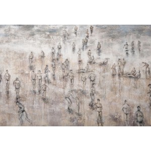 Erismann Fototapete Guido Maria Kretschmer Tag am Meer Beige, zeigt Menschen am Strand in beigen Farbtönen.