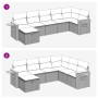 vidaXL 7-tlg. Garten-Sofagarnitur aus Rattan mit Kissen, schwarz. Gartenmöbel Set mit Ecksofa, Mittelteilen und Hocker.