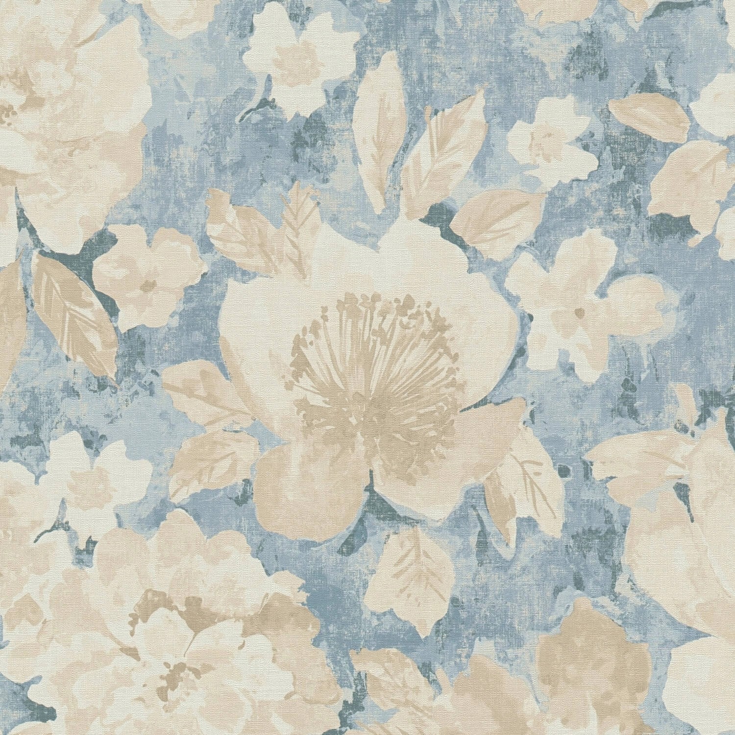 PROFHOME 396071-GU Blumen Tapete Aquarell-Stil Blau Beige Creme-Weiß 0,53 m günstig online kaufen