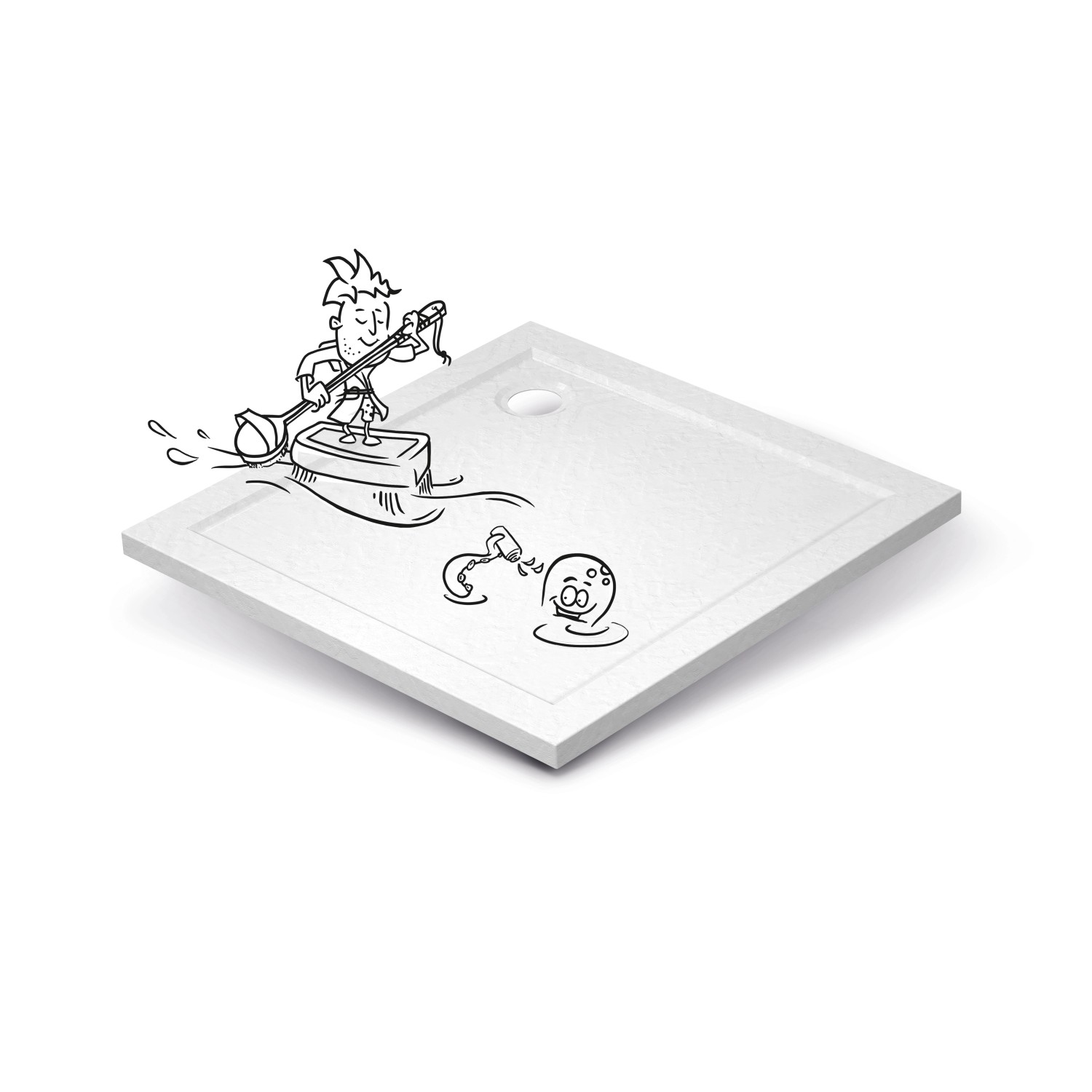 Baliv Duschwanne DW-90.110E, Acryl, Steinoptik, 90x90 cm, Weiß. Cartoon-Grafik.