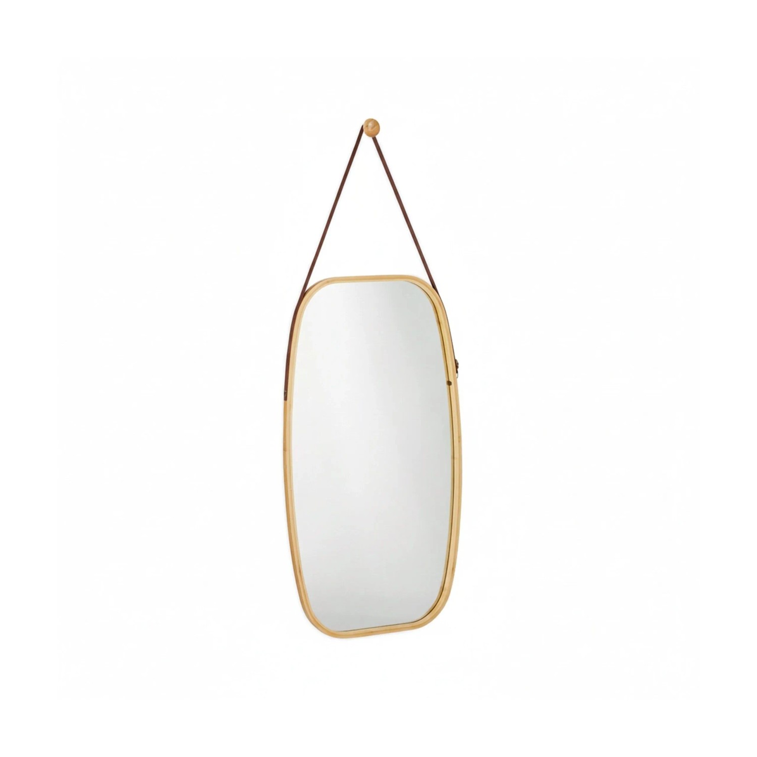 Relaxdays Wandspiegel Bambus Glas Kunstleder Natur Braun Verstellbar mit Riemen 76,5 x 43,5 x 1,5 cm 2,9 kg