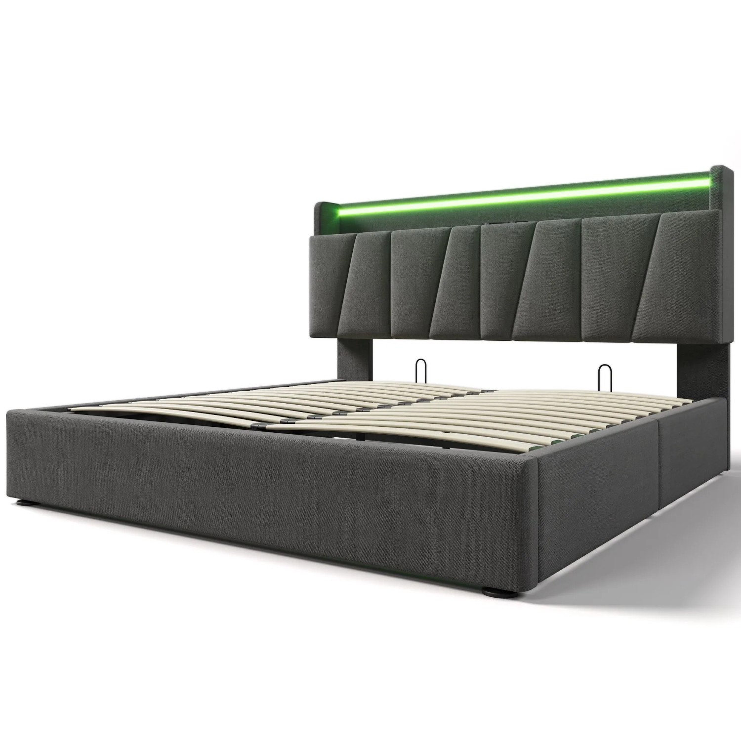 Merax Polsterbett 140x200cm LED USB Stauraum Grau