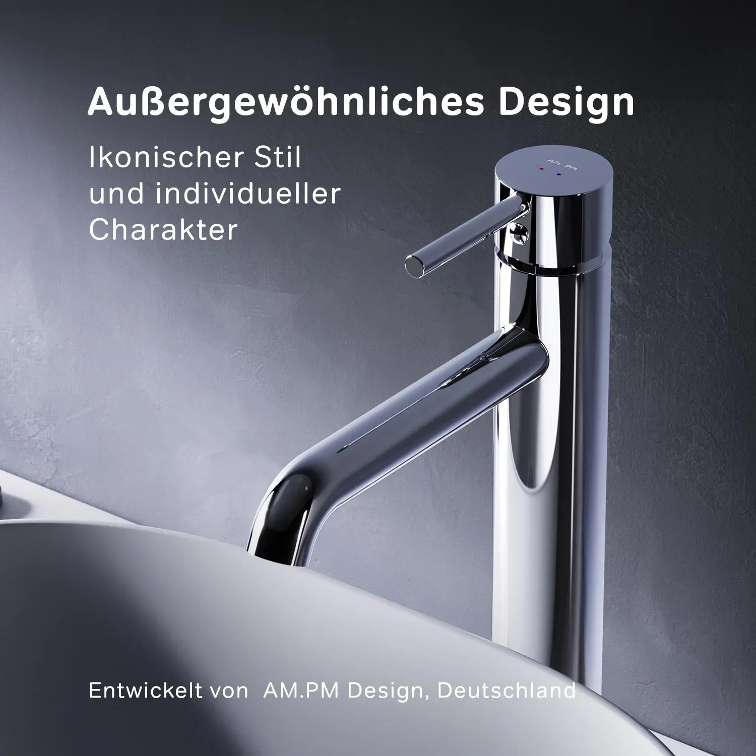 AM.PM Spike Waschtischarmatur Hoch, Chrom, mit Klick-Ablaufgarnitur. Wasserhahn für Bad und Waschbecken.