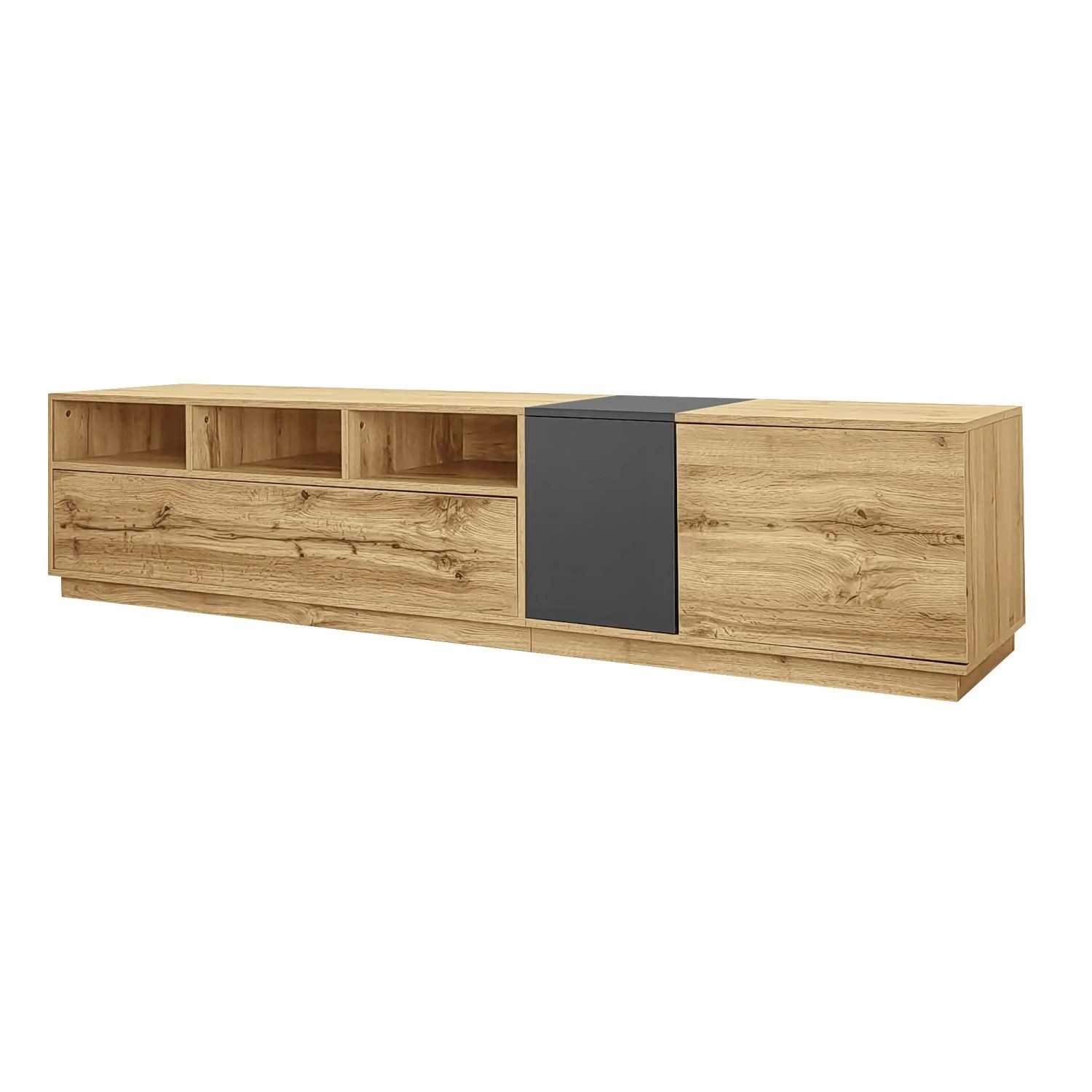 okwish TV Schrank mit Offenen Fächern und Kabelmanagement 200x45x45cm Schwarz Natur