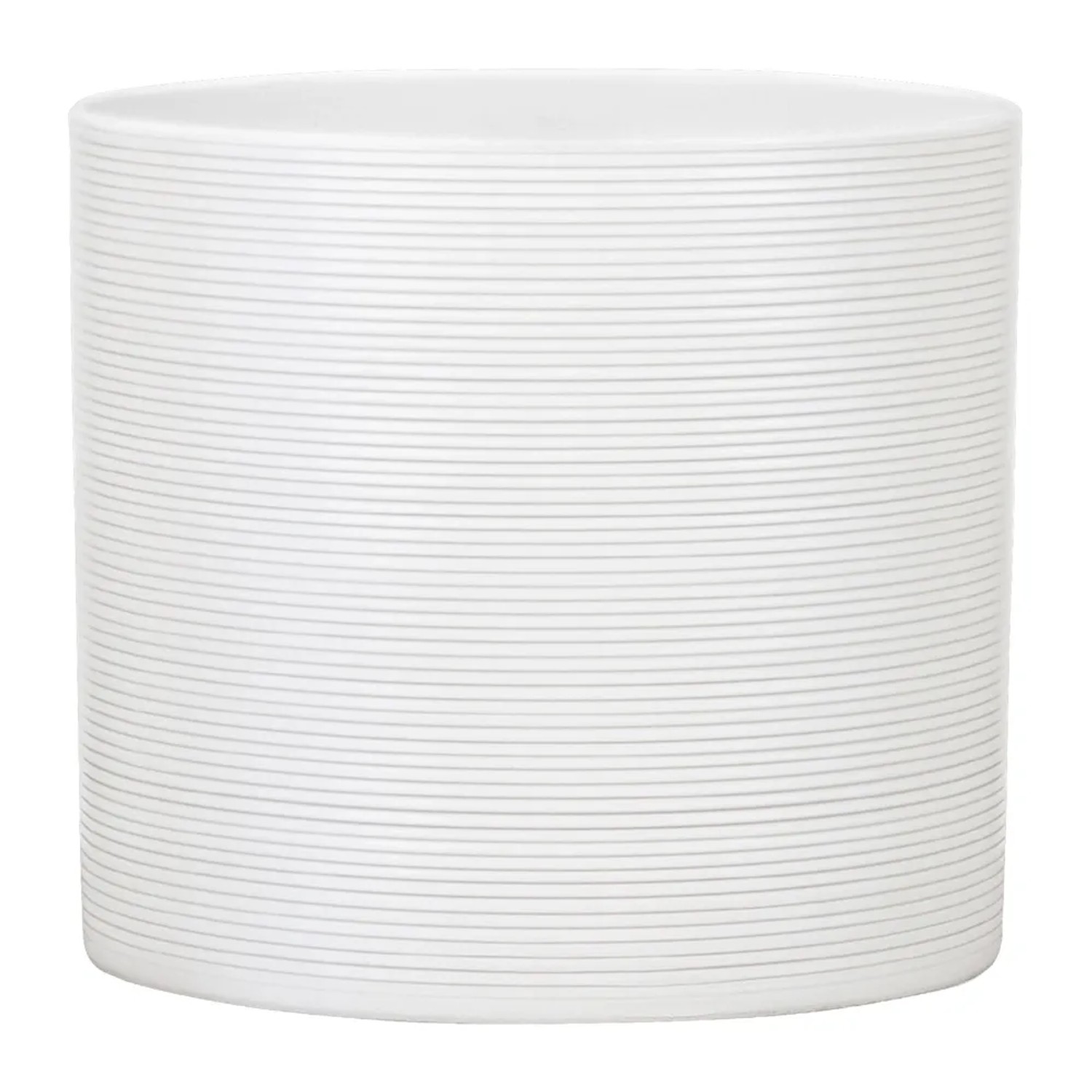 Scheurich Übertopf 828 Classic Mix, Ø 9cm, weiße Keramik mit feinen horizontalen Linien.