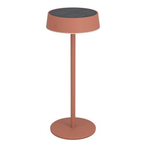 Rote EGLO LED Solar Tischleuchte SIMERI mit Touchdimmer und Solarpanel.