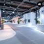 Heller, glatter Primaflor PVC-Bodenbelag Expotop in Weiß, verlegt in einer modernen Ausstellungshalle.