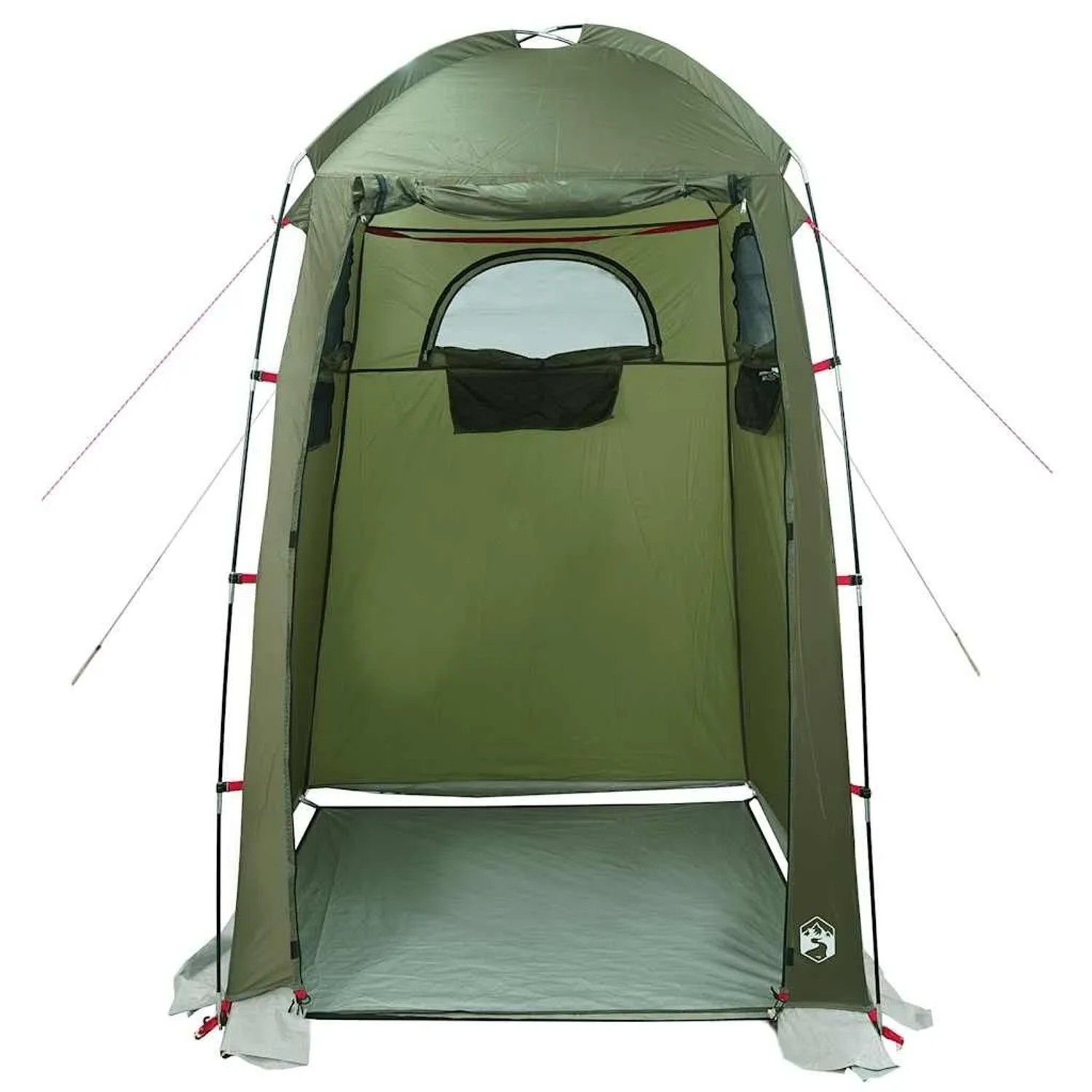 Olivgrünes vidaXL Duschzelt, aufgestellt, mit Reißverschluss-Eingang und Fenster. Ideal für Camping & Outdoor.