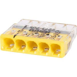 Gelbe Wago Steckklemme, 5-polig, 10er-Pack für sichere Verbindungen.