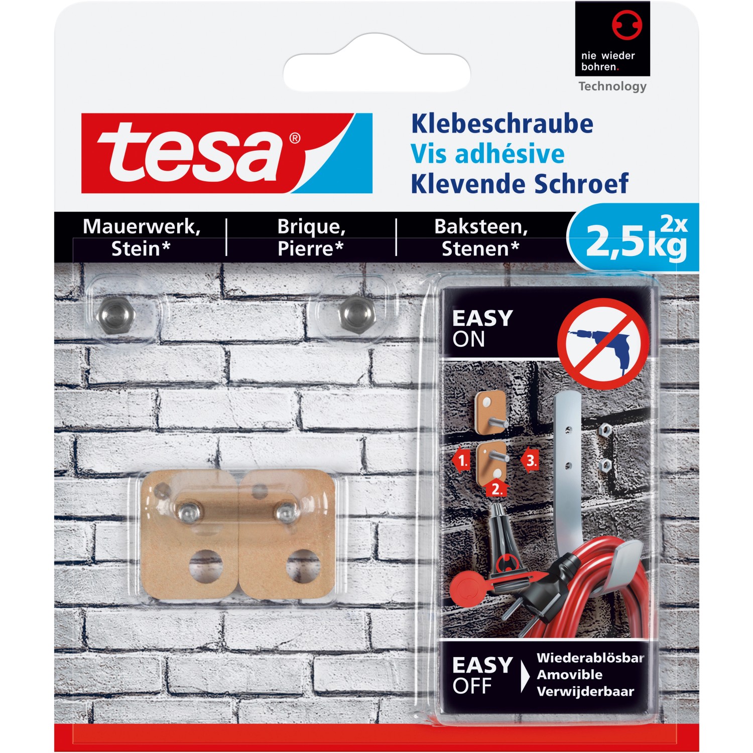 Tesa Klebeschraube für Mauerwerk und Stein rechteckig (max. 2,5 kg)