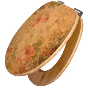 Banjado WC-Sitz aus Bambus mit Blumen Antik Motiv und Absenkautomatik.