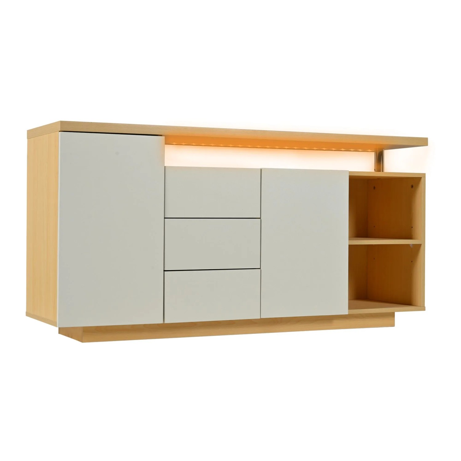 okwish Sideboard mit Türen Schubladen Offenen Fächern LED 140x40x70cm Weiß