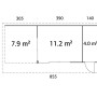 Grundriss Palmako Holz-Gartenhaus Pultdach, 833x300cm, mit Raumgrößen in m².
