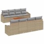 Beiges 9-teiliges vidaXL Garten-Sofa-Set aus Poly Rattan mit Kissen und Tisch.