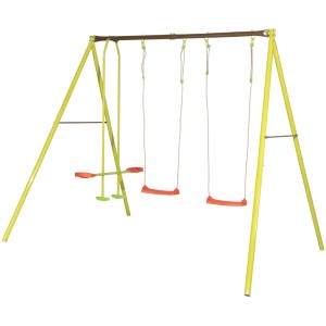 Trigano Metall Schaukel Elirou mit Doppelsitz und zwei Einzelschaukeln, gelbes Gestell.