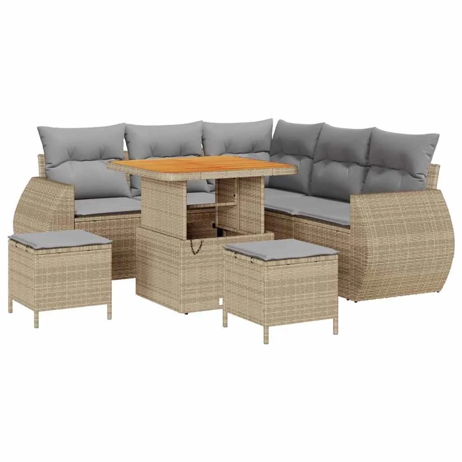 vidaXL Gartensofa-Set mit Kissen 8 Stk Beige und Hellgrau Poly-Rattan 3363822