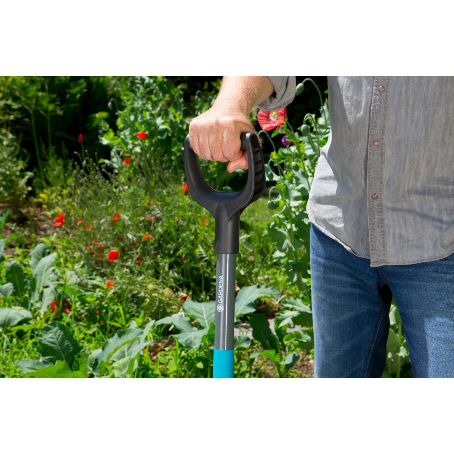 Gardena ClassicLine Spaten mit D-Griff im Einsatz im Garten.