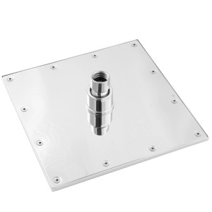 Quadratische Kopfbrause aus Chrom für PaulGurkes Duschsystem.