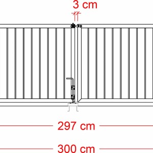 Doppeltor Basic, 300x85 cm, schwarz, für Sichtschutzzäune. Illustration mit Maßangaben.